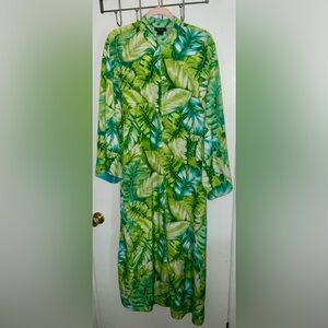 Natori Tropical Monstera Leaf Print Zip-Front Caftan Robe - Large